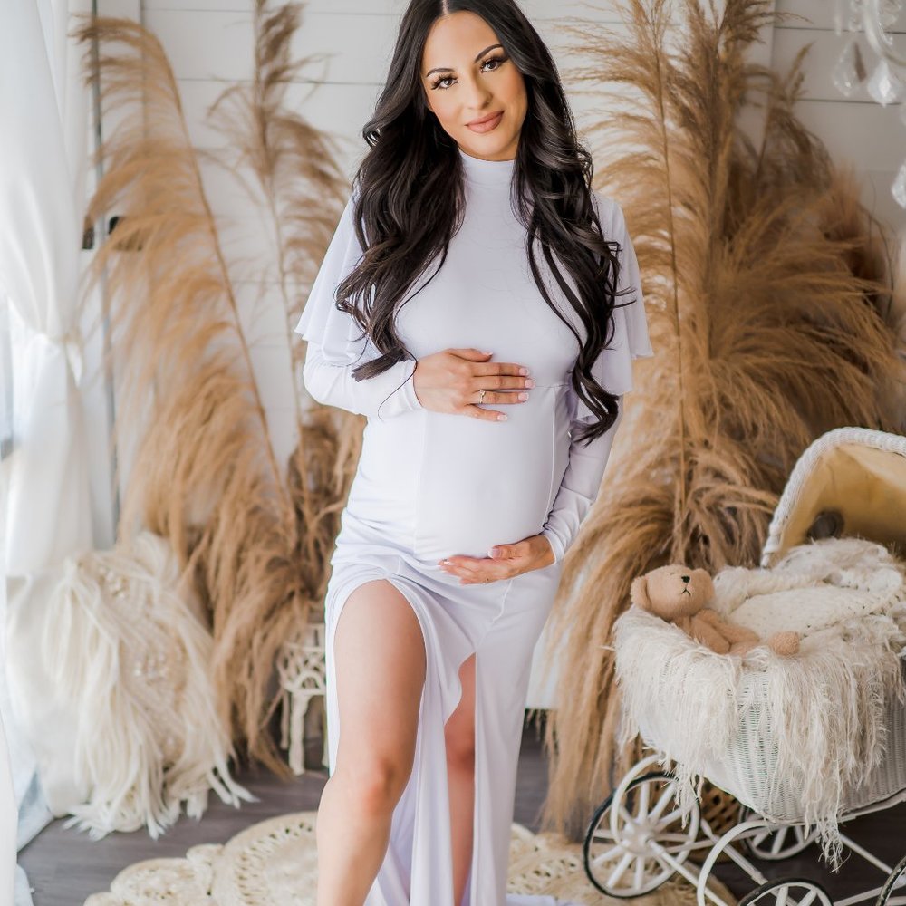 White stretch knit maternity gown